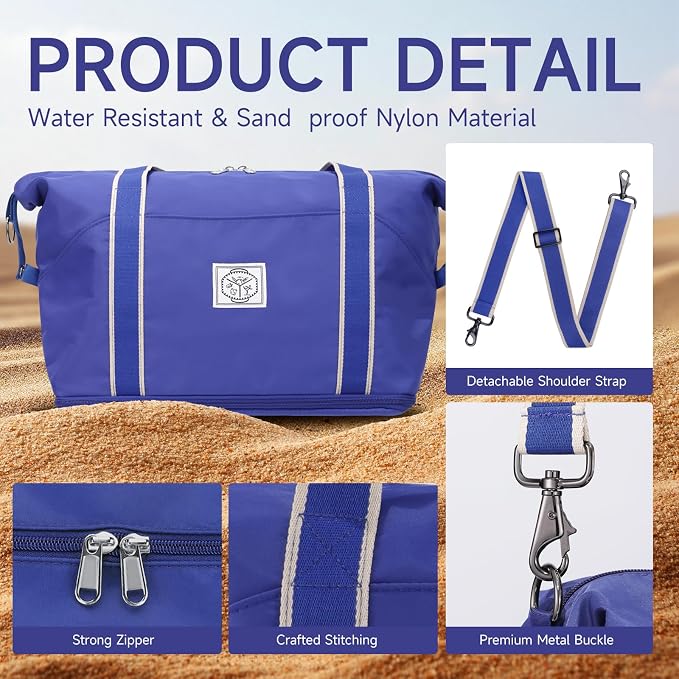 WALNEW Travel Duffel Bag, Weekender Overnight Carry On Bag for Women Men, Foldable Waterproof Gym Luggage Duffle Bag with Metal Buckle Detachable Shoulder Strap and Wet Compartment (Klein Blue) | Overnight Carry On Bag, Foldable Waterproof Gym Luggage ... - Image 4