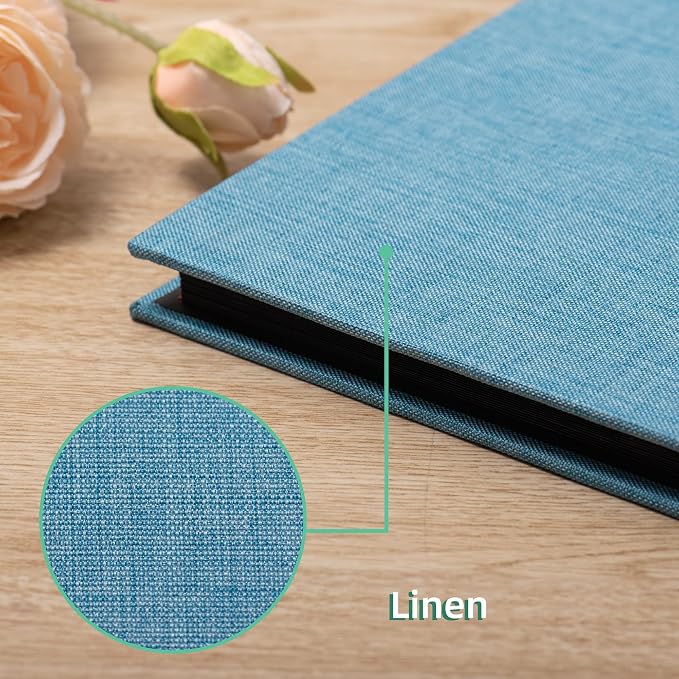 Photo Album Self Adhesive Scrapbook 3x5 4x6 5x7 6x8 Magnetic Album DIY Scrap Book 11x10.6 Inch 40 Black Sticky Pages Linen Cover DIY Photo Album(Sky Blue) - Image 4