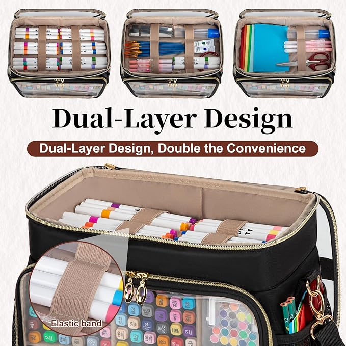 Large Double-Layer Marker Organizer Case for 200-300 Markers, Black | Marker Bag with Removable Dividers, Marker Organizer for Markers, Pencils, Crayons or Other Art Supplies, (Bag Only) - Image 4
