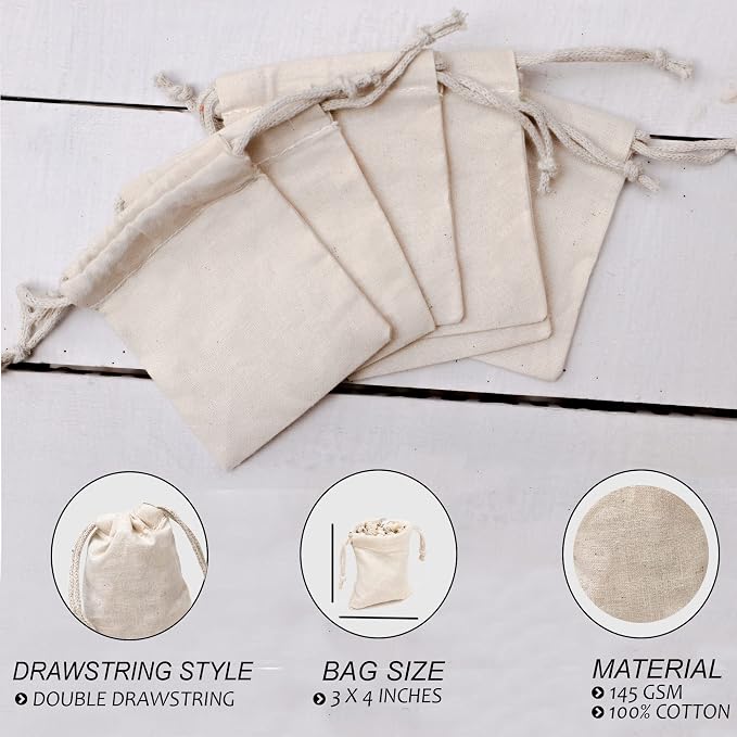 3x5 inches Natural Cotton Double Drawstring Reusable Produce Muslin Bags – Multipurpose Drawstring Storage Pouch for Everyday Use (Pack Of 100) - Image 8