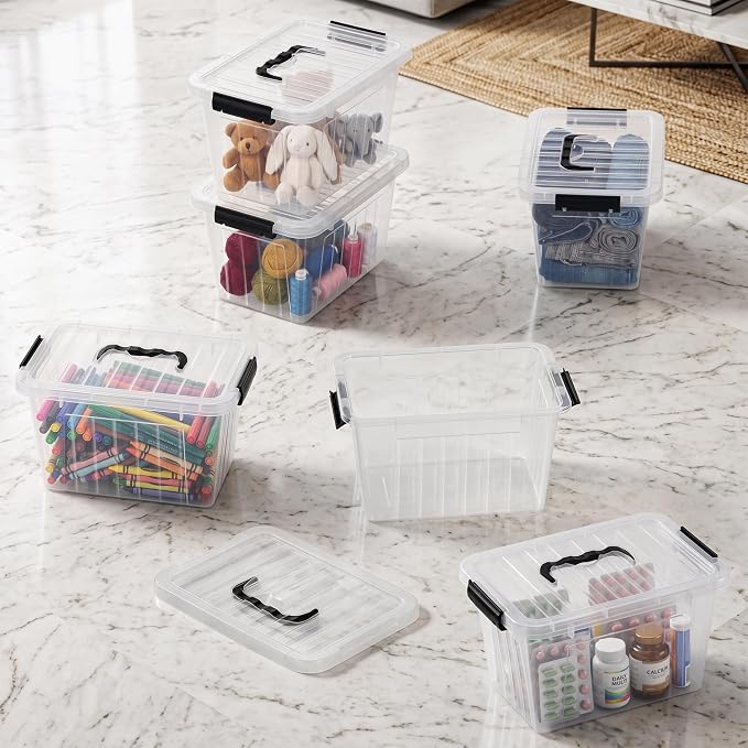 Citylife 7 Qt Clear Plastic Storage Bins with Lids and Handle Small 6 Pack | Stackable See-Through Craft Storage Box Latches Durable Containers Secure Pull Handle Organizing for Home Kitchen pantry - Image 6