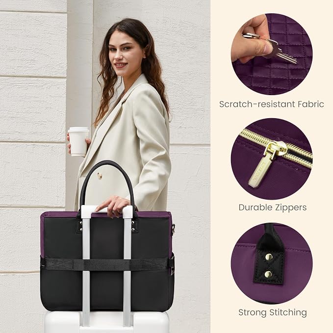 LOVEVOOK Teacher Nurse Diaper Bag, Purple Laptop Tote Bag for Women Work | Fits 15.6 Inch Laptop, With Large Cup Holder & Multi-Pockets, Professional Computer Briefcase, Business Large Purses, Gifts - Image 5