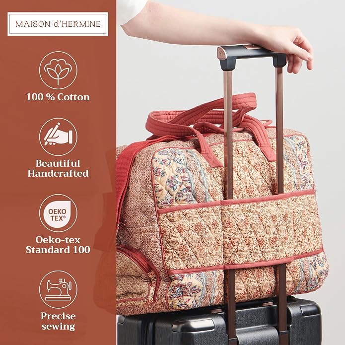 Maison d' Hermine Weekender Bags for Women Cotton Quilted Duffel Overnight Luggage Weekend Bag for Men Gym Gifts Travel | Overnight Luggage Weekend Bag for Men Gym Sports Gifts Duffle bag Business Travellers Trip Spring Summer - Image 2