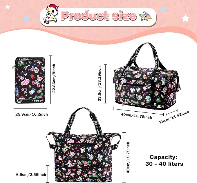 tokidoki Travel Duffle Bag, Weekender with Shoe Compartment Toiletry Bag | many compartments: laptop sleeve, wet-dry pocket, trolley sleeve. Includes toiletry bag. Carry-on. - Image 2