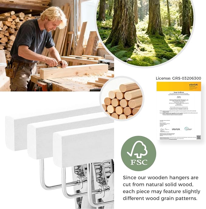 HOUSE DAY Wooden Pants Hangers with Clips, 25 Pack Skirt Hangers, White | 14-Inch Wood Hangers with Adjustable Non-Slip Metal Clips & 360° Swivel Hooks, Heavy Duty for Jeans, Slacks, Trousers, Shorts - Image 8