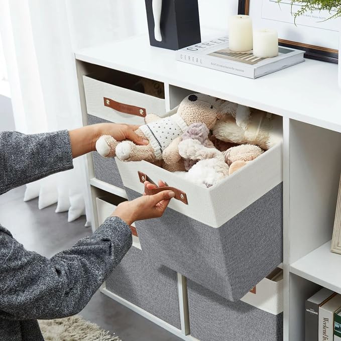 DECOMOMO Fabric Cube Storage Bins, Storage Baskets for Shelves 4 Pack | 11 inch Cube Storage Organizer for Kallax and Cubbies (Grey & White) - Image 3