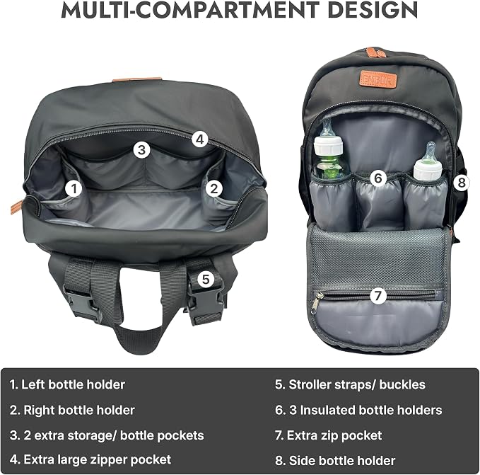 EMBUR Diaper Bag Backpack with Detachable Insulated Cooler – Waterproof, Lightweight Baby Bag with Multi-Compartments, Stroller Straps, Changing Pad, Large Capacity, Ice Packs Included - Image 5