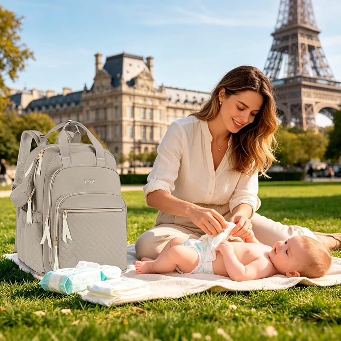 Diaper Bag Backpack, 27L Travel Quilted Baby Bags Unisex | with Changing Pad, Pacifier Bag, Stroller Straps Parents Essentials for Outdoor Trip Hospital & Daily Work, Brown - Image 5