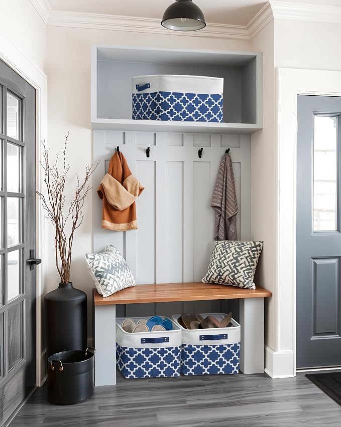 DECOMOMO Storage Bins, Large Fabric Storage Baskets for Shelves 3 Pack | 15 x 11 x 9.5 inches Decorative Linen Closet Organizers with Handles (Blue Patterns) - Image 9
