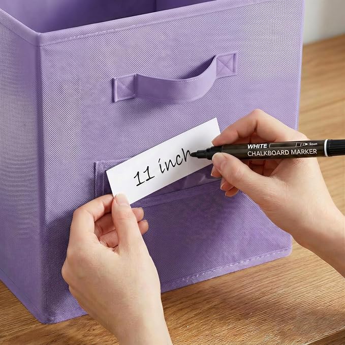 Storage Bins,11 Inch Cube Storage Bin with Labels,6pcs,Purple | Fabric Storage Cubes for Shelves,11 Inch storage cube bins with 6 Labels Window Cards & a Pen. - Image 4