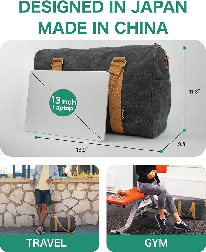 Travel Duffel Bag - 40L Weekender Carry-On, CanBoss (Black) | Spacious 40L canvas weekender duffle for women & men - gym, travel and carry-on bag with trolley sleeve and 6 pockets - Image 2