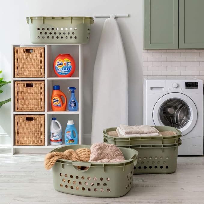 IRIS USA Laundry Basket, 51L Plastic Hip Hold Hamper, 4 Pack, Sage Green | Lightweight ventilated laundry basket with hip-hold handles for everyday clothes, towels, and bedding. - Image 7