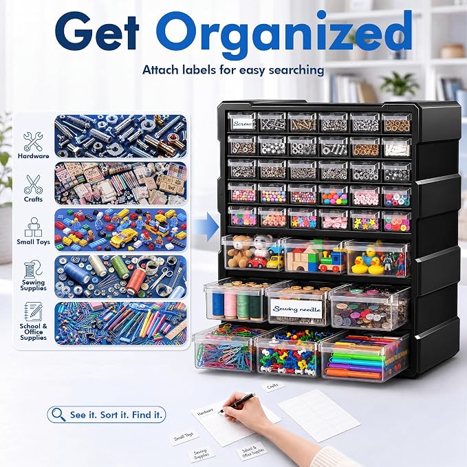 Drawer Organizer Craft Organizers and Storage with Dividers Labels Thicker | Small Parts Organizer Storage Hardware Screws Nuts Bolts Building Bricks Teacher Toolbox Charms Beads Scrapbook with Labels - Image 6
