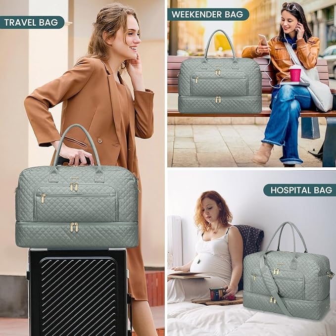 Travel Duffle Bag Weekender for Women - 38L Carry-On Overnight Personal Item Bag with Shoe Compartment & Wet Pocket Weekend Tote Bags with Toiletry Hospital Bags for Labor and Delivery - Image 6