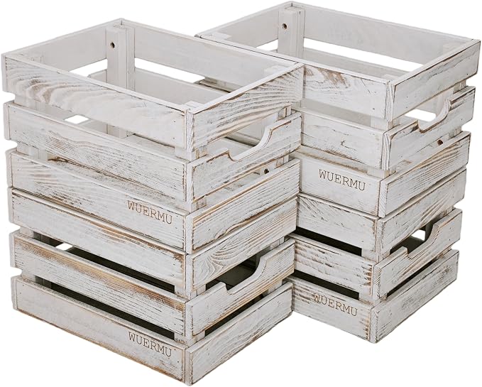 White Wooden Crates, Set of 4 for Storage, Milk Crate, Wine Box, Festival Decorations, and Camping, 12.2 Inch Multi-Purpose Sturdy Wood Boxes. - Image 2
