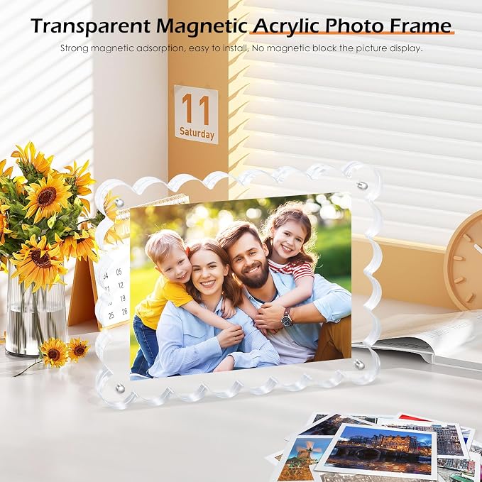 Chivalral 6x8 Scalloped Acrylic Photo Frame 3 Pack,12+12mm Desktop Holders | With magnetic frames,vertical & horizontal keepsakes for weddings,birthdays,Christmas and anniversary celebrations - Image 4