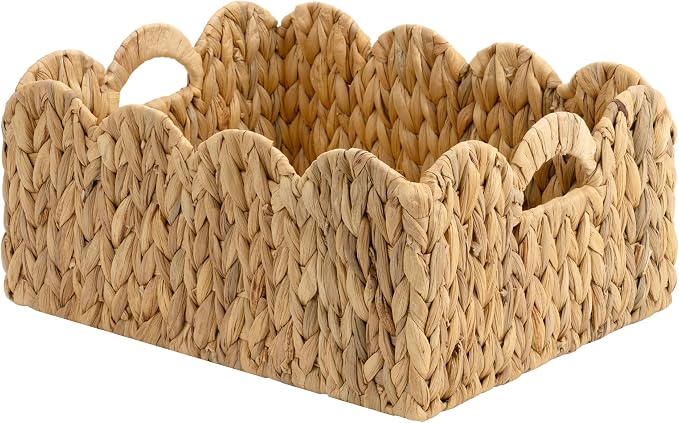 StorageWorks Wicker Baskets, Large Scalloped Baskets, Water Hyacinth | Scalloped Wicker Basket for Living Room, Decorative Scalloped Baskets for Storage, Wicker Baskets for Organizing and Decor by StorageWorks