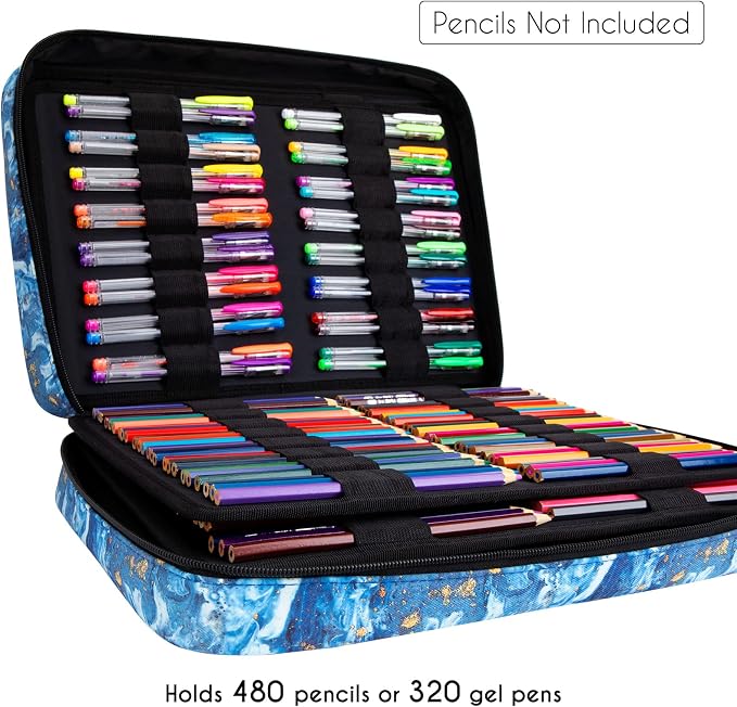 YOUSHARES Big Capacity Colored Pencil Case - 480 Slots large Pen Case Organizer with Multilayer Holder for Prismacolor Colored Pencils & Gel Pen (Quicksand Gold) - Image 2