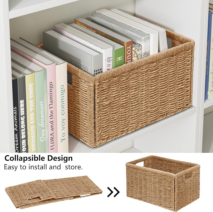 2 Packs Large Wicker Storage Basket, Closet Storage Baskets Bins for Shelves, Decorative Collapsible Baskets for Organizing Clothes Toy Nursery Bathroom Organizers and Storage, Natural - Image 2