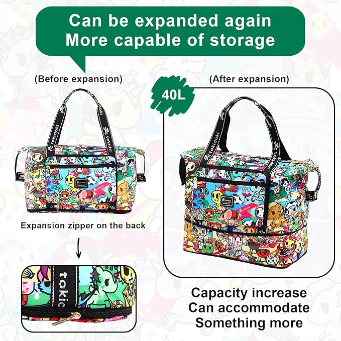 Tokidoki Unicorno Weekender Bags for Women travel Expandable Carry on Bag with Trolley Sleeve Foldable Duffle for Work (Green) - Image 3