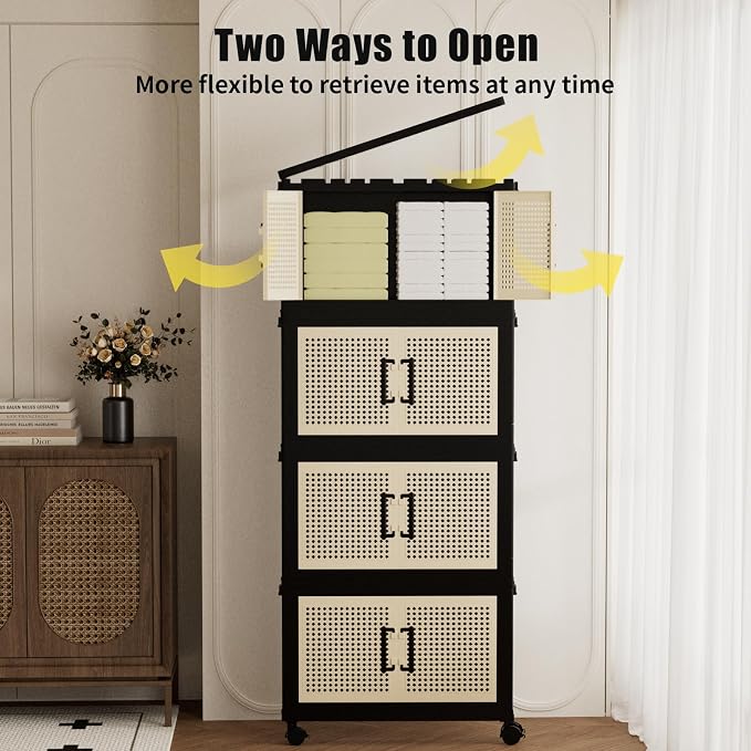 Storage Bins with Lids, Stackable Storage Containers with Lids, Collapsible Plastic Bins, Closet Organizers and Storage with Wheels and Magnetic Door for Home Office Dorm (4 Pack) - Image 5