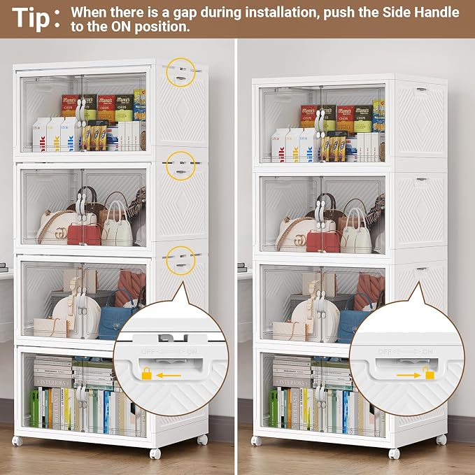BROVIEW 300QT Large Stackable Storage Bins with Clear Doors, V20 3Pack | 75Gal Plastic Closet Organizer Cabinet with Lid and Wheels, Collapsible Latch Box Folding Drawer for Home, White - Image 7