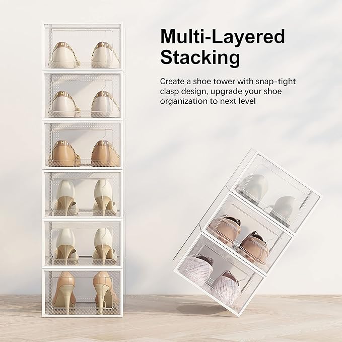 X-Large Shoe Storage Box Fit Size 11, Clear Plastic Stackable Shoe Organizer for Closet, Space Saving Foldable Shoe Rack Sneaker Container Bin Holder, 60 Pack Clear - Image 4