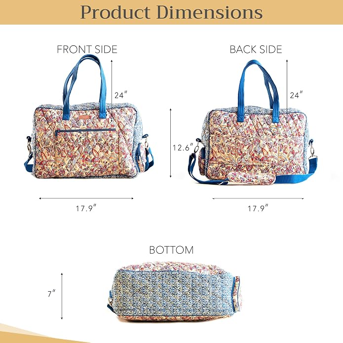 Maison d' Hermine Weekender Bags for Women Cotton Quilted Duffel Overnight Luggage Weekend Bag for Men Gym Gifts Travel | Overnight Luggage Weekend Bag for Men Gym Sports Gifts Duffle bag Business Travellers Trip Spring Summer - Image 6