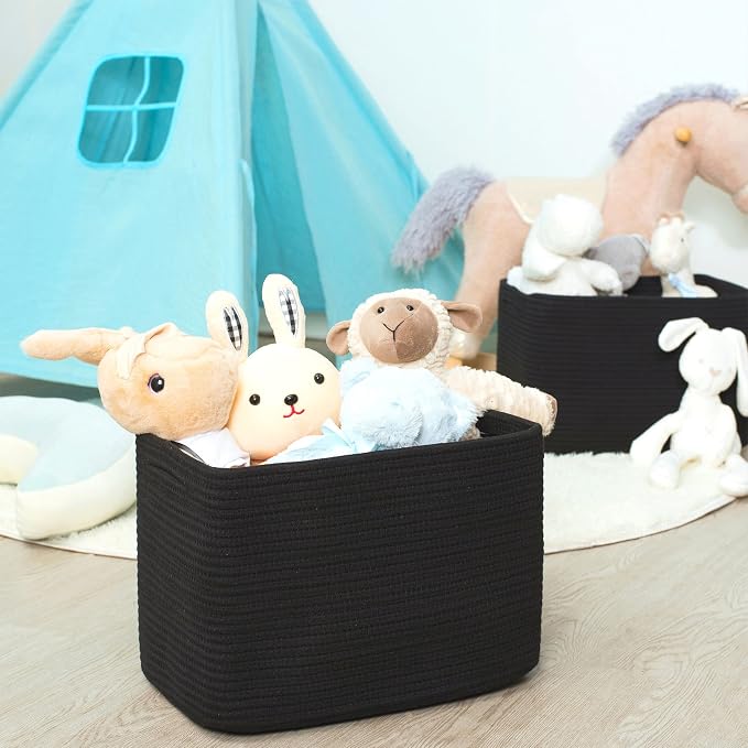 3-Pack Storage Baskets for Shelves, Playroom and Classroom, Book Basket, Decorative Storage Cube Bins, Woven Closet Organizers, Pantry and Shoe Organizer, Full Black - Image 6