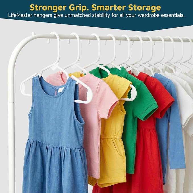 Lifemaster Plastic Kids Clothes Hanger – Children Clothes Hanger with Shoulder Notch, 11.6 Inch Space-Saving Closet Organizer for Baby, Toddler, and Kids Clothing, Hold Up to 5 lbs, Pack of 30, White - Image 3