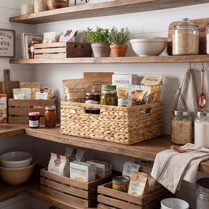 GRANNY SAYS Large Wicker Basket, Wicker Storage Baskets for Shelves, 1-Pack | Water Hyacinth Extra Large Wicker Baskets for Storage, Woven Baskets for Storage, Rectangular Shelf Basket with Handles - Image 5