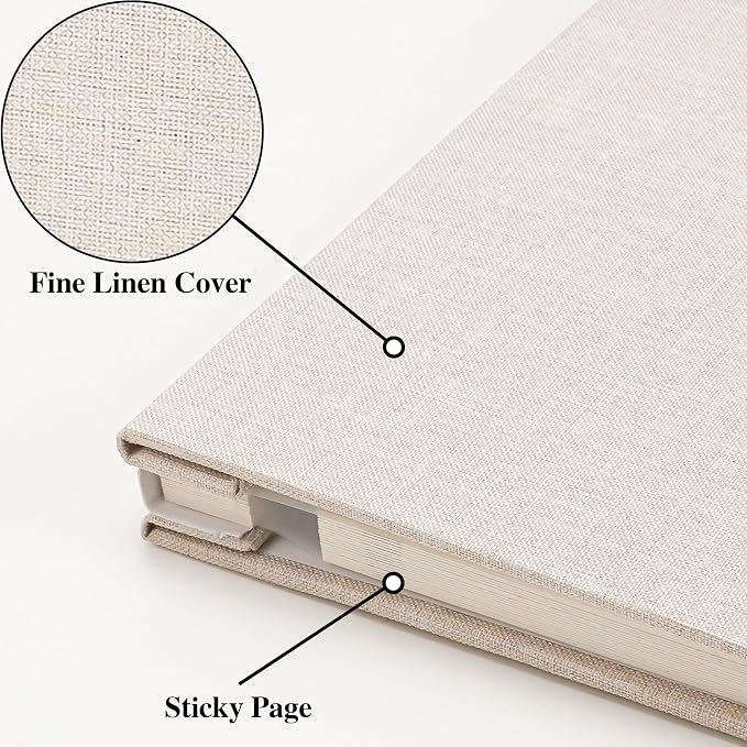 Vienrose Self Adhesive Photo Album Arch Window Scrapbook 40 Pages Beige | Linen Cover, 9.84x9.06 Inch, Memory Book, Blank Inner Page, Metallic Pen - Image 2