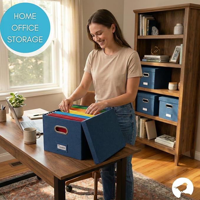 Internet's Best Collapsible File Storage Organizer - Decorative Linen Filing & Storage Office Box - Letter/Legal - Navy - 1 Pack - Image 7