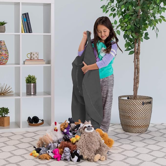 Posh Stuffable Kids Stuffed Animal Storage Bean Bag Chair Cover - Childrens Toy Organizer, Large 38" - Heather Gray - Image 5