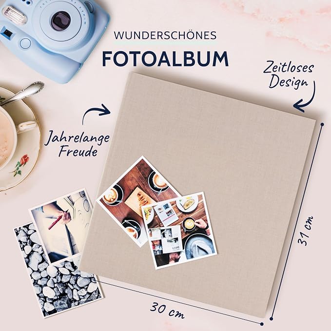 Goldbuch Summertime Trend 2 31605 Photo Album with 100 White Pages with Parchment Dividers, Photo Album with Linen Cover, up to 600 Pictures, Beige, 30 x 31 cm - Image 2