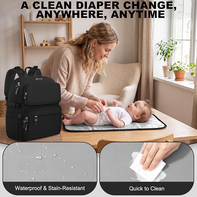 IBVIVIC Diaper Bag Backpack with Portable Changing Pad, Black | Multifunctional Baby Bag for Mom Dad, Large Capacity, Stroller Straps, Insulated Bottle Pockets & Pacifier Case - Image 5