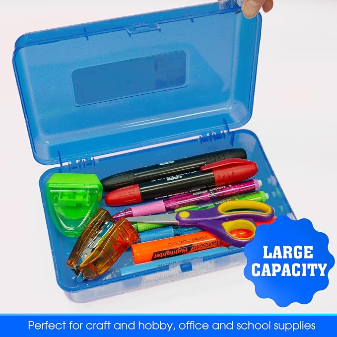 BAZIC PRODUCTS Glitter Multipurpose Pencil Box, Stackable, 4-Set | snap-latch lid for pens, tools, crafts, supplies - Image 4