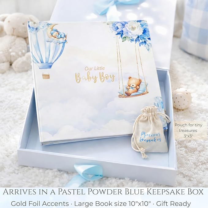 Luxury Baby Boy Memory Book Set – Keepsake Journal & Milestone Album from Pregnancy to Age 5 with Premium Gift Box, Storage Pouch & Keepsake Envelope – Baby Shower & Newborn Gift - Image 3