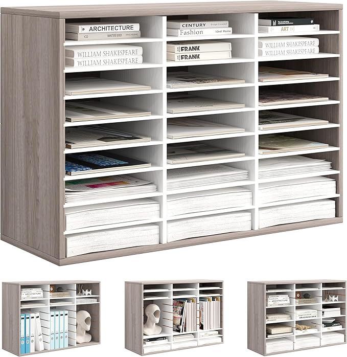 Alpeir Classroom Mailbox 27 Slots with Removable Shelves, Retro Grey/White | Hold 13500 Sheets Paper, Heavy Duty, Easily Assemble, Teacher Student Organization, For Classroom, Office Home Countertop by AlpeirDirect