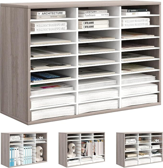 Alpeir Classroom Mailbox 27 Slots with Removable Shelves, Retro Grey/White | Hold 13500 Sheets Paper, Heavy Duty, Easily Assemble, Teacher Student Organization, For Classroom, Office Home Countertop by AlpeirDirect
