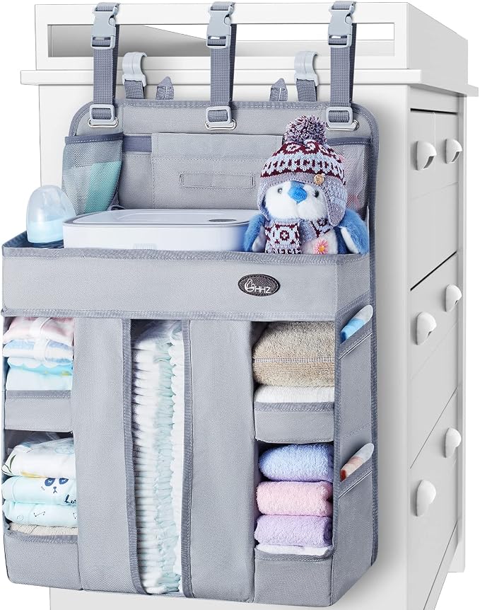 HHZ XL Hanging Diaper Caddy Organizer –Sturdy and Durable Baby Organizer – Diaper Stacker for Changing Table, Crib, Playard or Wall & Nursery Organization – Newborn Baby Essentials by HHZ