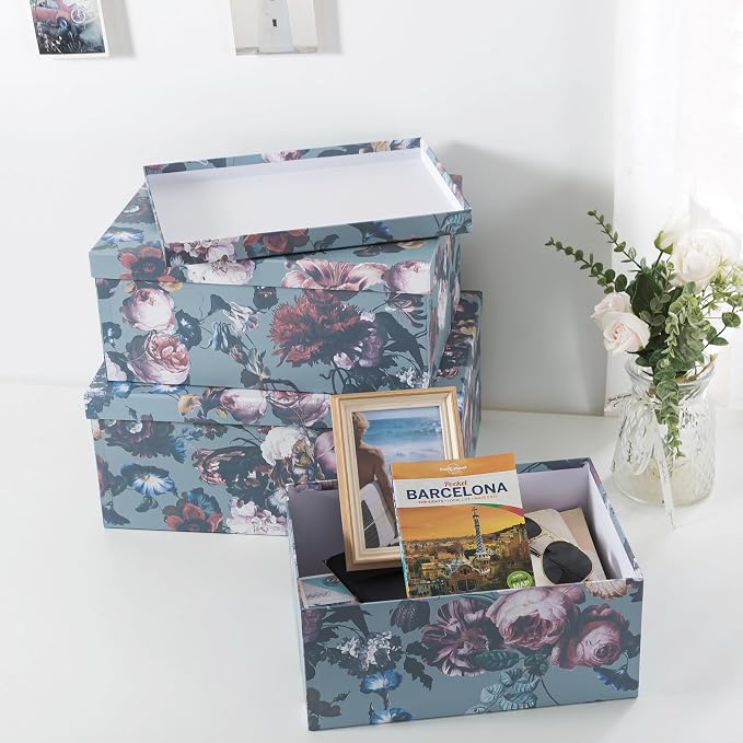 Soul & Lane - Elegance in Bloom Decorative Boxes with Lids, Set of 3 | Large Nesting Paperboard Storage Boxes for Keepsakes and Photos, Pretty Elegant Vintage Floral Containers for Home Decor - Image 7