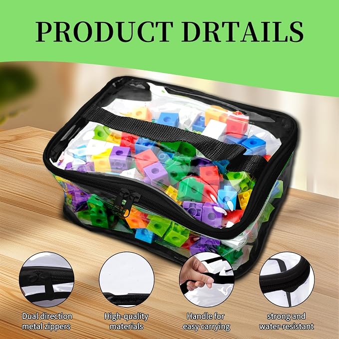 12 Packs Toy Storage Bags with Zipper PVC Waterproof Toy Bags Plastic Storage Organizer Clear Organizing Bags for Board Games Building Blocks Puzzles Small Toys Kids Books Classroom(Black) - Image 3
