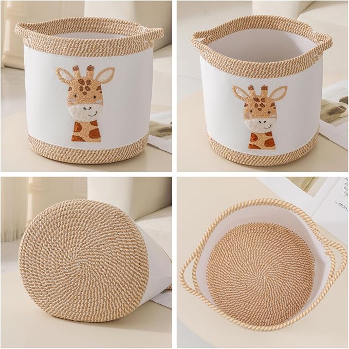 Toy Basket for Baby Laundry Hamper Blanket Baskets Cute Giraffe Nursery Hampers Toy Storage Basket, Woven Cotton Rope Nursery Organization Bins For Girls Boys Kids Newborn Gifts Baskets - Image 7