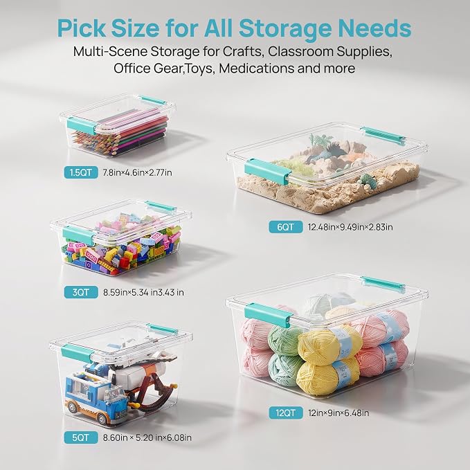 Vtopmart 8 Pack 3 Qt Clear Storage Bins with Lids for Building Blocks，Craft | Stackable Plastic Organizer Box for Home, Classroom, Office, Craft Room, Small Containers for Art Supplies, Stationery - Image 9