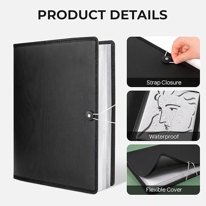 Nicpro 11x14 Art Portfolio Folder, 30 Pockets Display 60 Pages Art Painting Portfolio Binder with Clear Plastic Sleeves, Presentation Storage Book for Artists Artwork Drawing - (Black) - Image 5