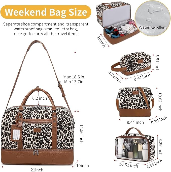 4PCS Weekender Bags for Women Large Overnight Weekend Travel Duffel Bags | Travel Bag Carry-on Tote Hospital Bag with Shoe Compartment Crossbody Toiletry Bag for Travel Business Gym Water Resistant - Image 3