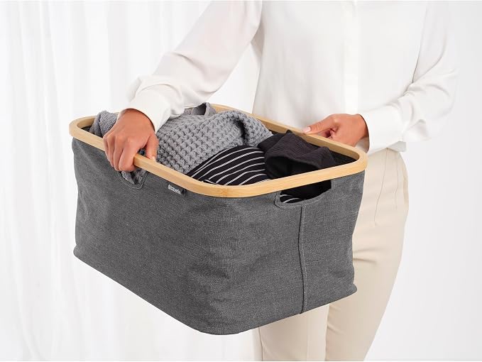 Brabantia - Foldable Laundry Basket 10.6 Gal - Water Resistant Hamper for Wet & Dry Laundry - Storage Basket for Clothes & Linen - Bamboo Rim for Easy Grip - Garment Washing - Pepper Black - Image 5
