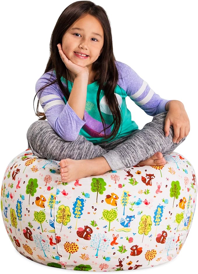 Posh Creations Stuffable Kids Stuffed Animal Storage Bean Bag Chair Cover - Childrens Toy Organizer, Medium 27" - Canvas Animals Forest Critters by PoshCreations