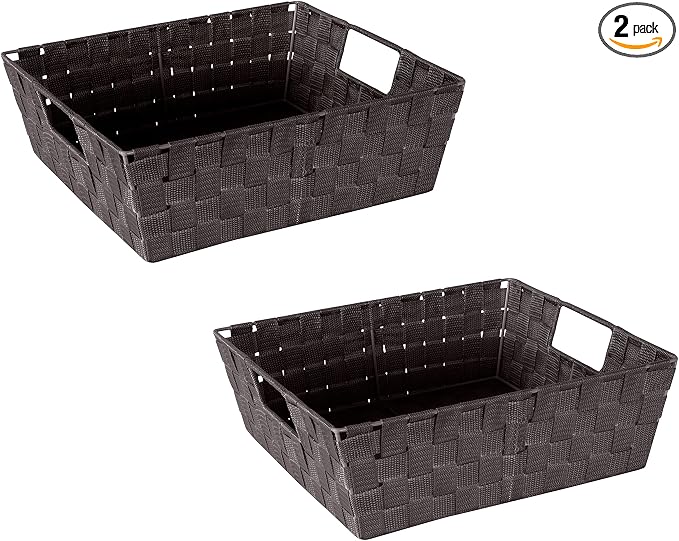Simplify Large Shelf Woven Strap Tote | Decorative Storage Basket | Built in Handles | Organization | Closet | Bedroom | Bathroom | Nursery | Accessories | Toys | Gifts | 2 Pack | Chocolate by Simplify